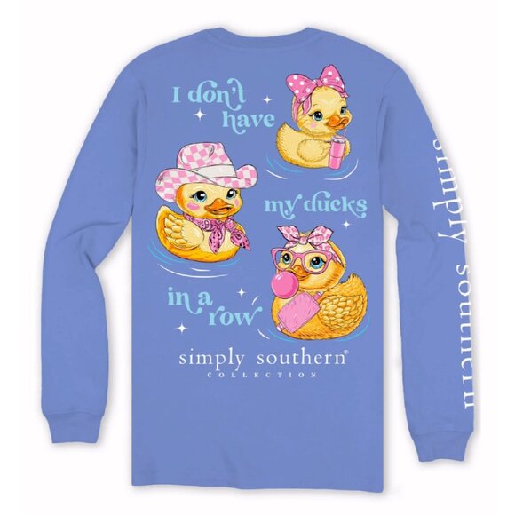 Simply Southern Ducks In A Row Long Sleeve T-Shirt Crew Top - Picture 2 of 5